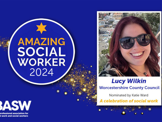 Photo of Lucy Wilkin alongside an 'Amazing Social Worker' logo