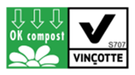 green OK compost logo and Vincotte logo