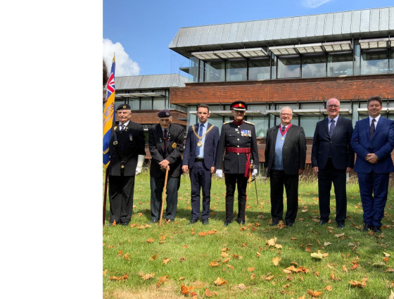 L to R) David Williams from The Royal British Legion, Tony Hall, veteran from Royal British Legion Worcestershire, Cllr Kyle Daisley, Chairman of Worcestershire County Council, Dr Gilbert Greenall, Vice Lord-Lieutenant of Worcestershire, Cllr Alan Amos, Vice Chairman of Worcestershire County Council, Councillor Richard Morris, Chair of Worcestershire’s Armed Forces Covenant Partnership, Andrew Spice, Strategic Director of Commercial and Change at Worcestershire County Council and Marlene Williams from Royal