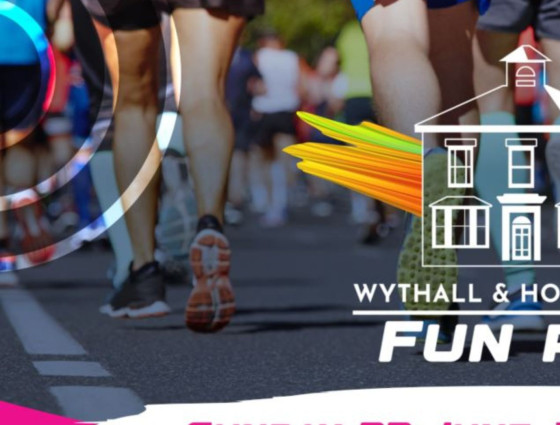 Wythall Fun Run logo on a background of people running