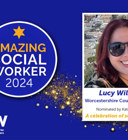 Photo of Lucy Wilkin alongside an 'Amazing Social Worker' logo