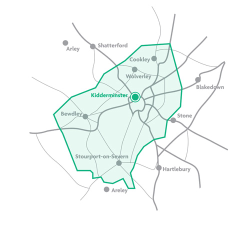 map of areas included within the Kidderminster Connecta scheme