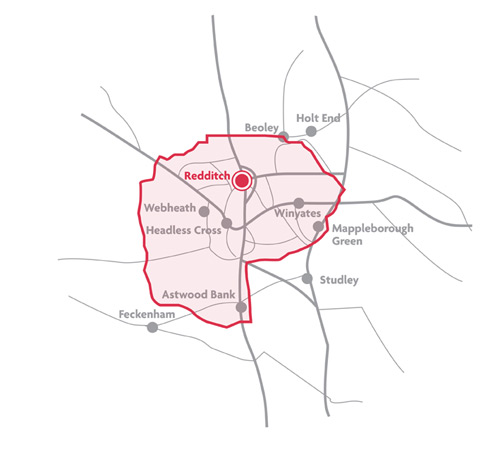 map of areas included within the Redditch Connecta scheme