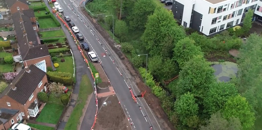 Scheme 2b widened footway new toucan and parking bays as part of the works taking place on the northern footpath on Charford Road