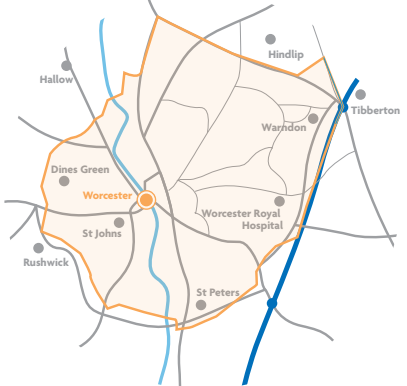 map of areas included within the Worcester/city Connecta scheme