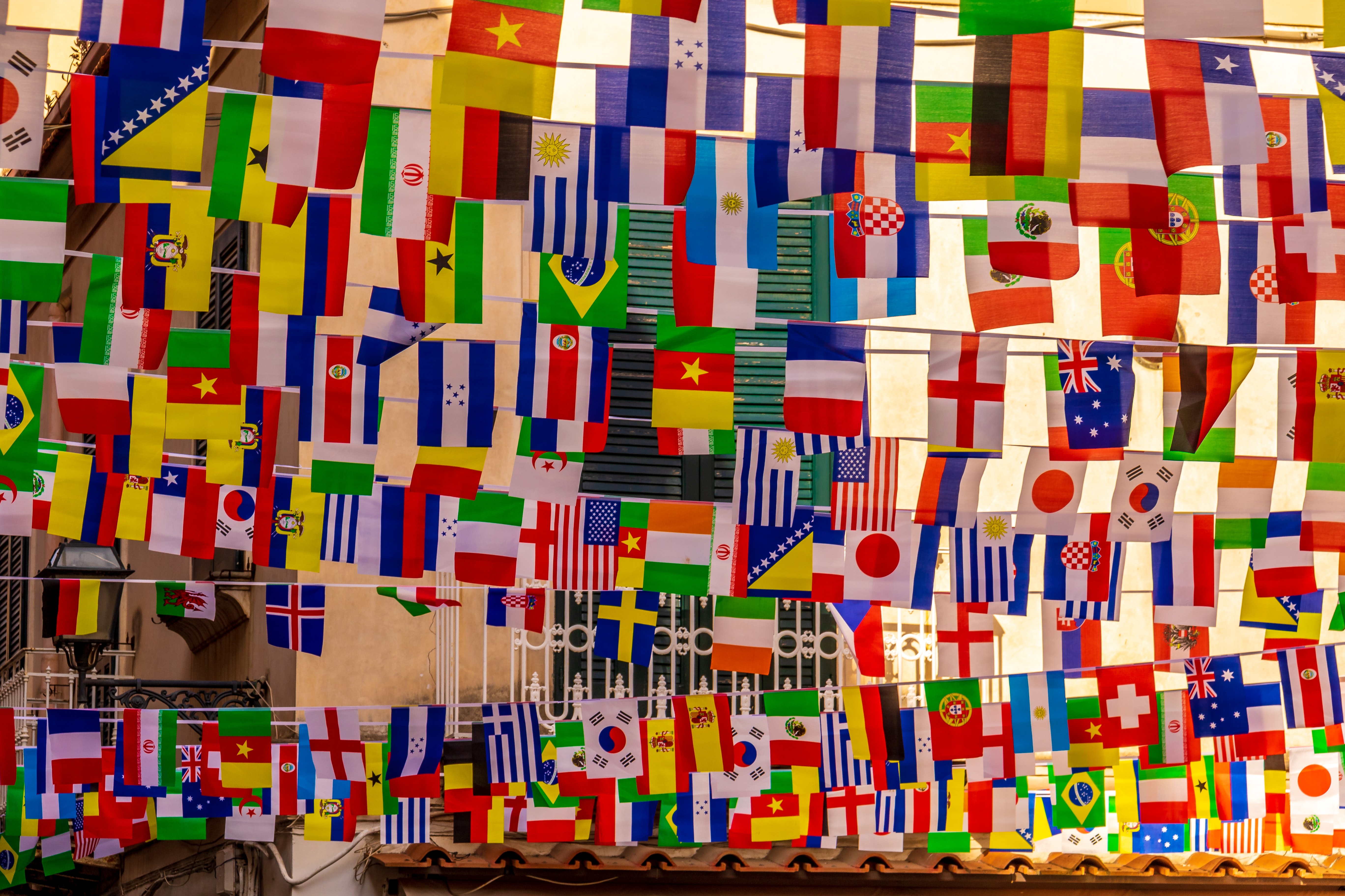 Multiple flags from many countries