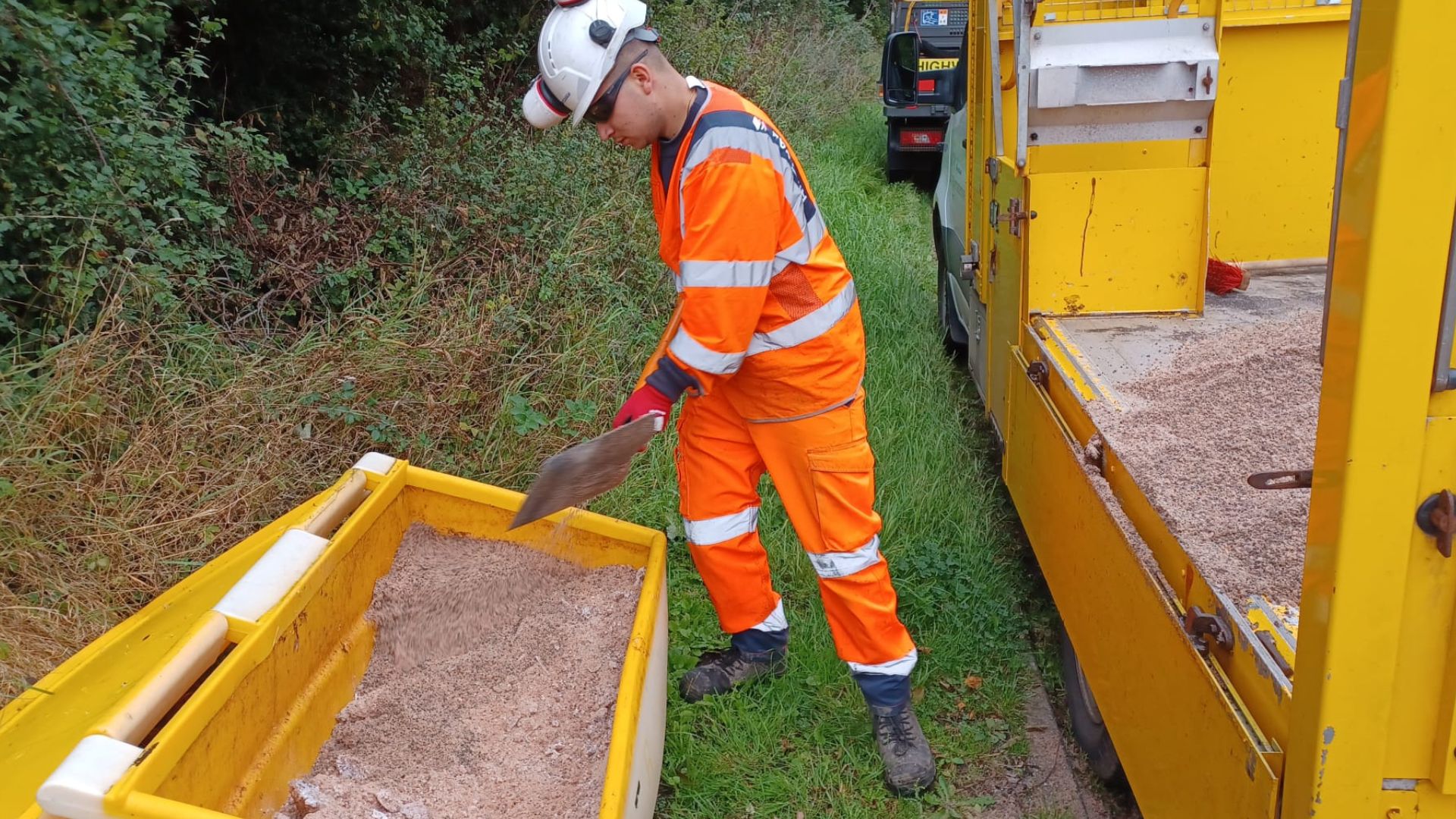 Grit bin being filled