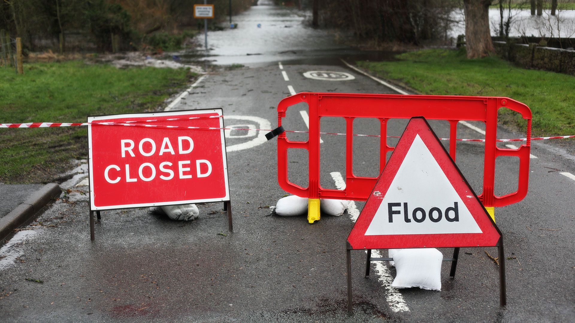 Flooding warning signs on highways