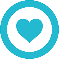A blue circle with a blue heart inside it