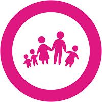 A pink circle with a icon of a family inside in pink