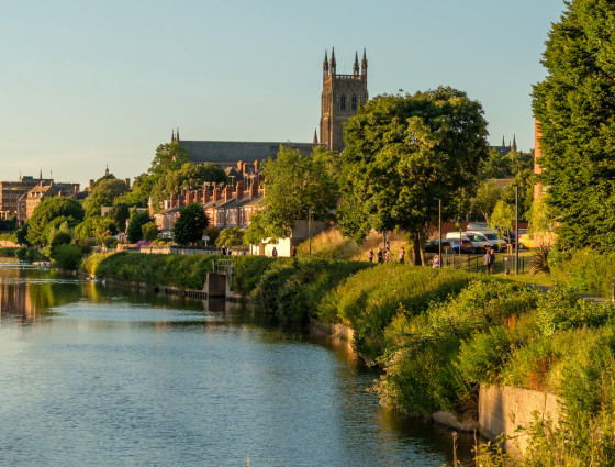 The river Severn with Worcester Cathedral in the background