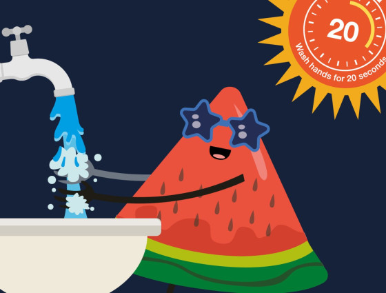 Cartoon Watermelon washing hands