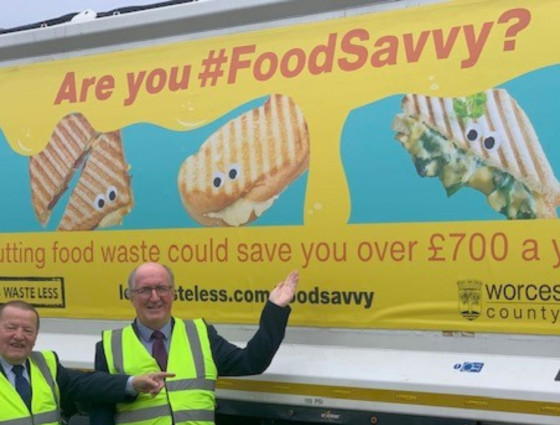 Councillors Brandon Clayton and Richard Morris with a FoodSavvy Branded Bin Lorry