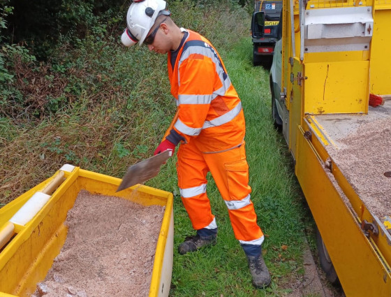 Grit bin being filled