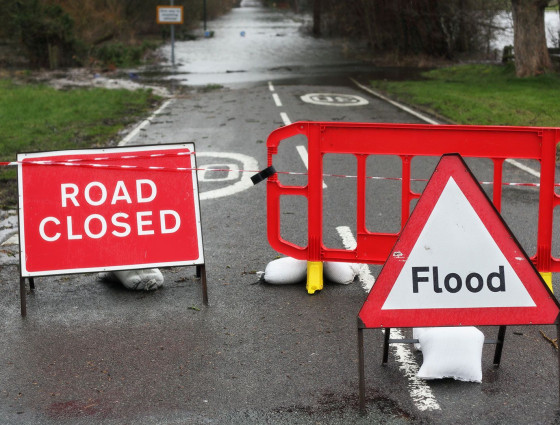 Flooding warning signs on highways