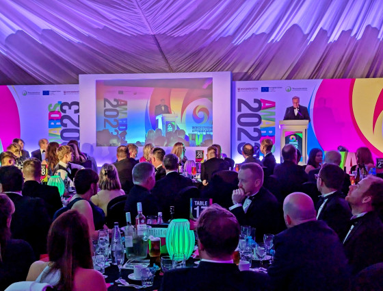 An audience of people look on at guest speaker Councillor Marc Bayliss at the Worcestershire Apprenticeship Awards