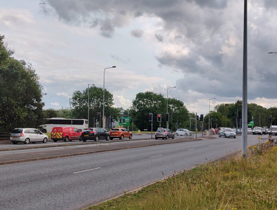 Cars at a junction on the A38 in Bromsgrove