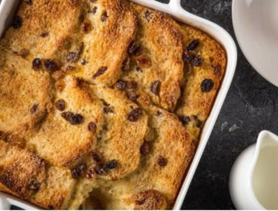 Dish of bread & butter pudding