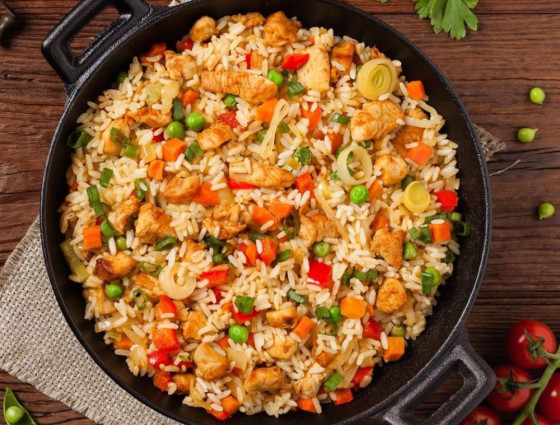 Bowl of rice and vegetables