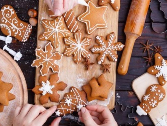 Christmas shaped decorations made out of gingerbread