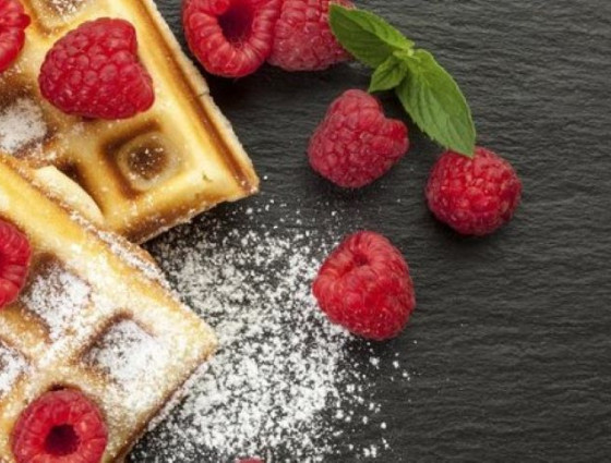 Waffles with raspberries