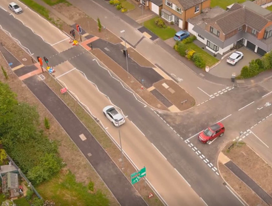 Looking down on a crossroads junction