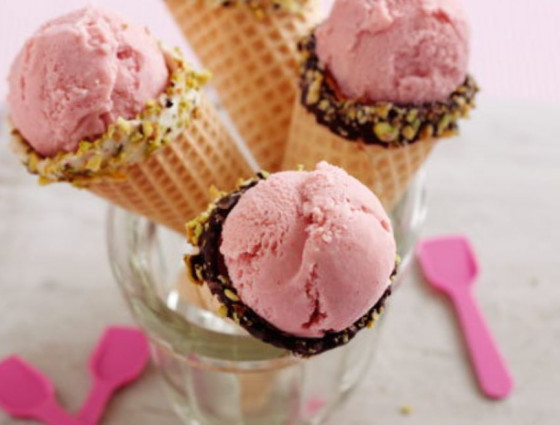 Cone of strawberry ice cream