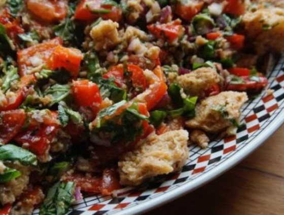 Plate with tomato & bread panzanella