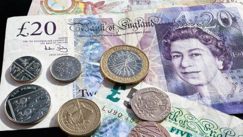 image of coins on a £20 note 