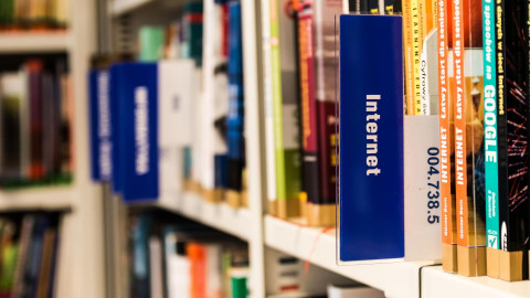 library books on shelves