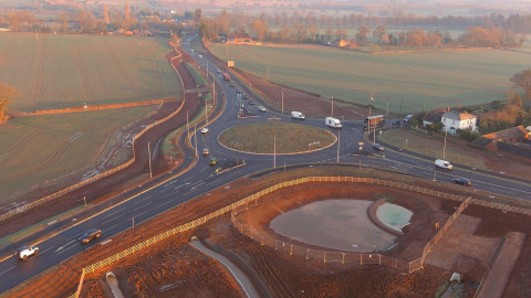 Aerial view of new roundabout near Upton