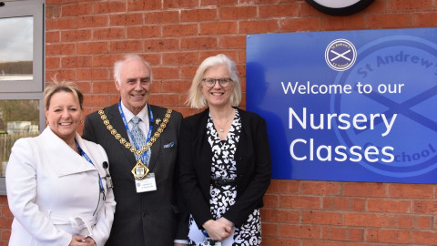 Photograph of Cllr Tracey Onslowe, Cllr Chris Rogers and Andrea Bailey Headteacher of St Andrews School