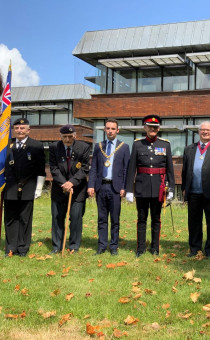 L to R) David Williams from The Royal British Legion, Tony Hall, veteran from Royal British Legion Worcestershire, Cllr Kyle Daisley, Chairman of Worcestershire County Council, Dr Gilbert Greenall, Vice Lord-Lieutenant of Worcestershire, Cllr Alan Amos, Vice Chairman of Worcestershire County Council, Councillor Richard Morris, Chair of Worcestershire’s Armed Forces Covenant Partnership, Andrew Spice, Strategic Director of Commercial and Change at Worcestershire County Council and Marlene Williams from Royal