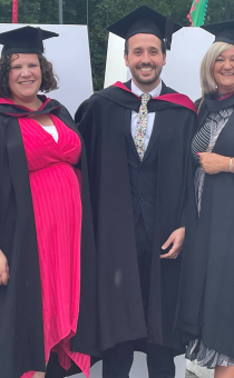 Photograph of Lucy Griffiths, Olly Stallard, Cheryl Nairn and Lisa Griffiths at Graduation