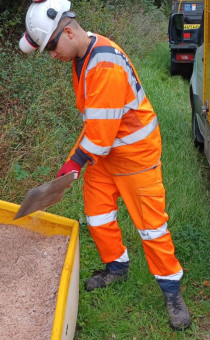 Grit bin being filled