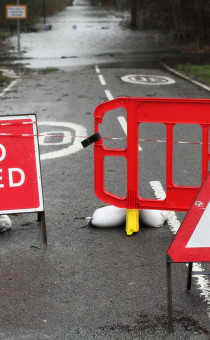 Flooding warning signs on highways