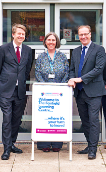 Robin Walker – MP for Worcester, Marc Bayliss - Worcestershire County Council Cabinet Member for Economy, Infrastructure & Skills, Anna Lee - Learning Services Worcestershire Manager, with Fairfield Learning Centre staff.